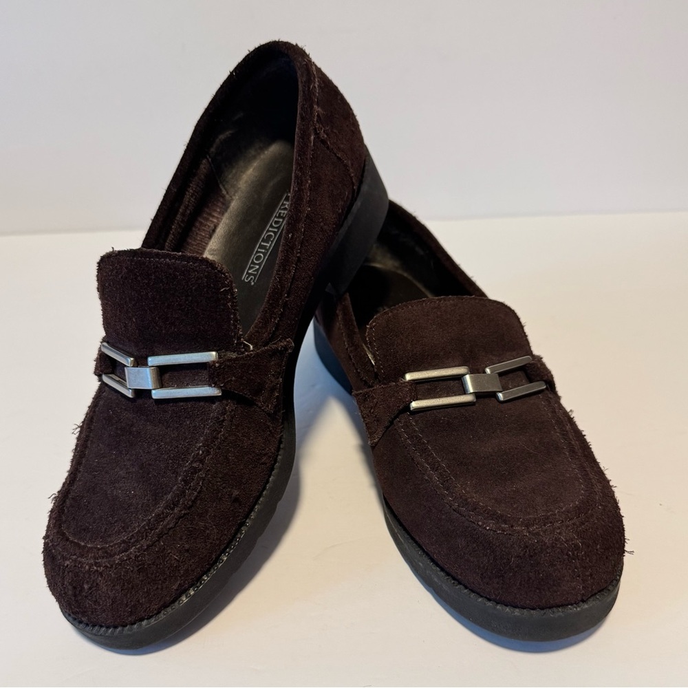 Predictions Women's 7.5 Loafers Faux Suede Buckle Slip-On Brown